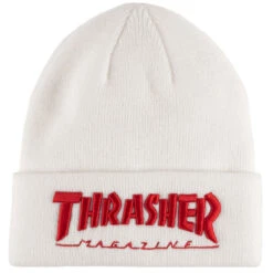 Thrasher Embroidered Logo Beanie - White/Red