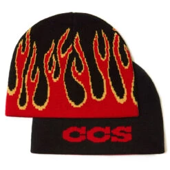 JD Snowboards Shop 18 CCS Flames Reversible Skully Beanie - Black/Red